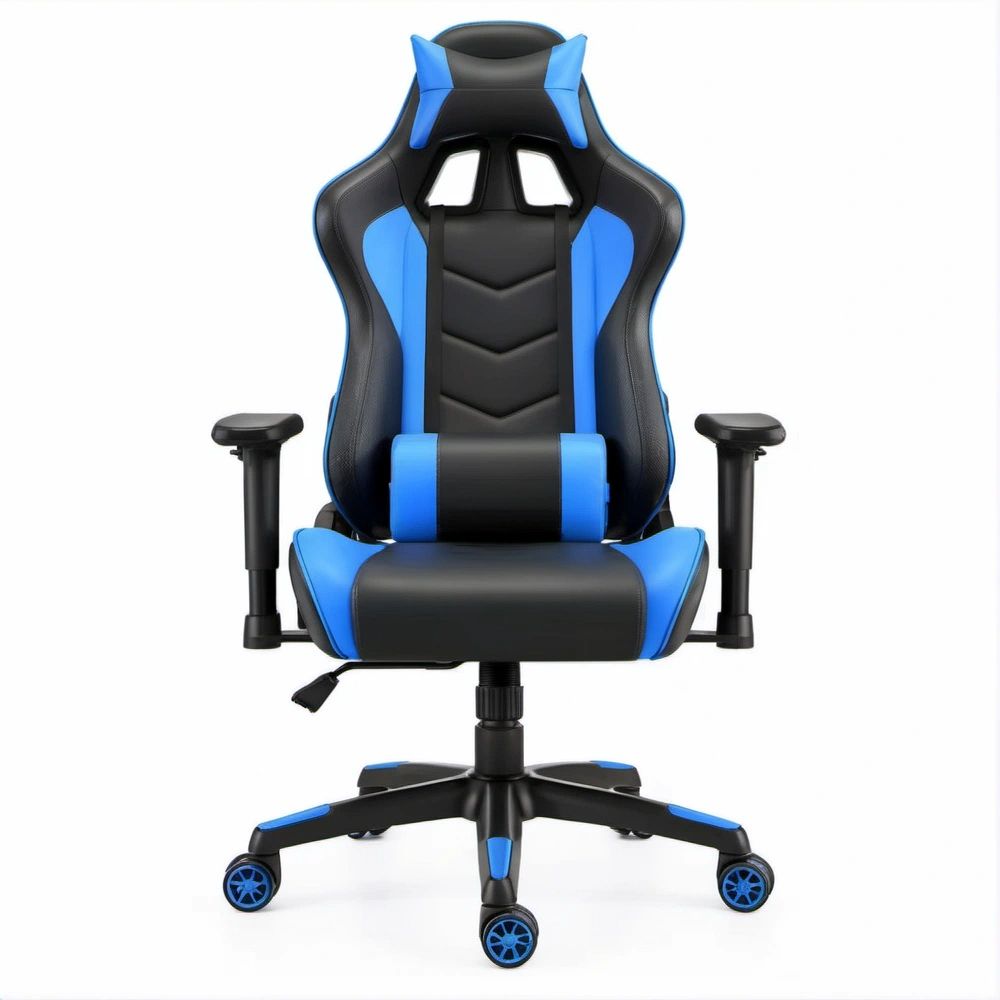 High-Back Racing Gaming Chair, Black and Blue PU Upholstery, 26.8 x 26.8 x 48.4-52.4 in