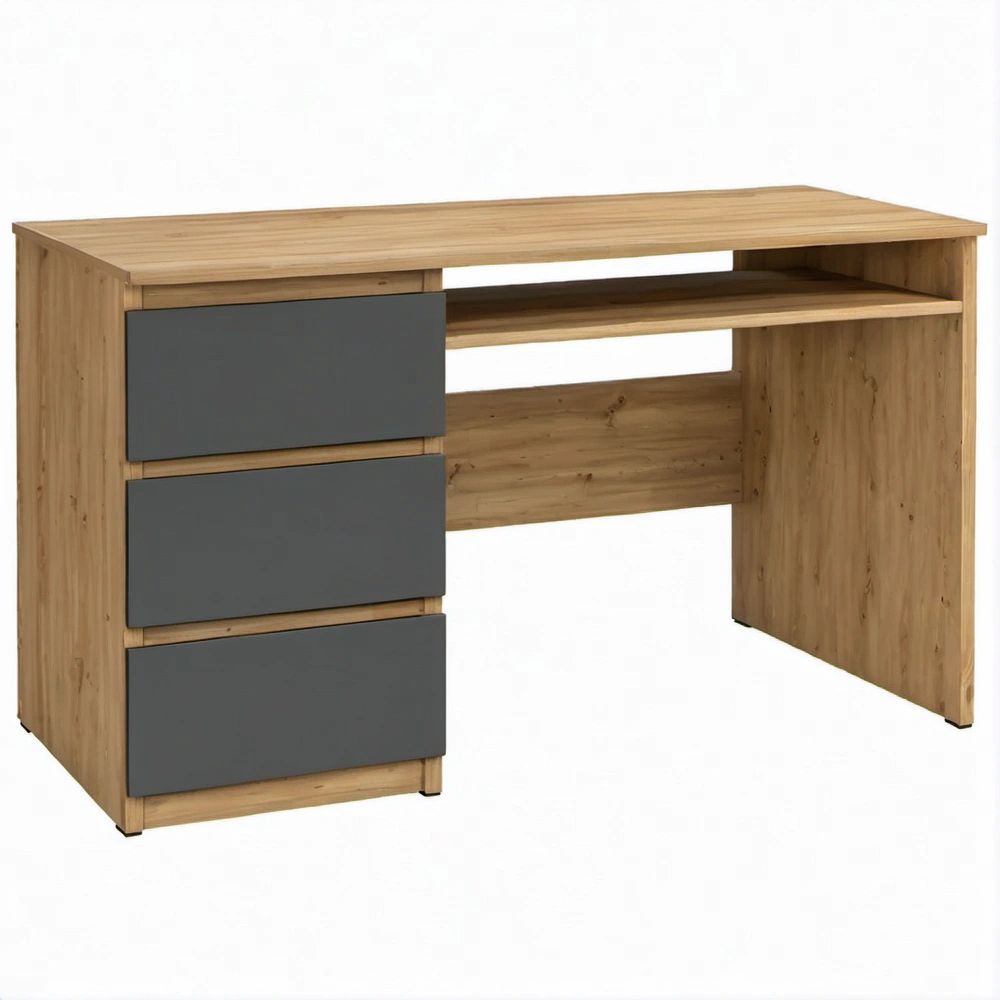 47.2 in Rectangular Computer Desk with 3 Drawers and Open Shelf, Natural Pine/Gray