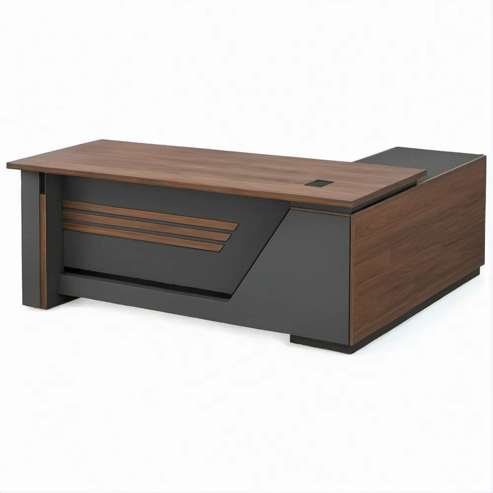 Walnut and Black Executive Office Desk with Right Return, 71 x 35 x 30 in