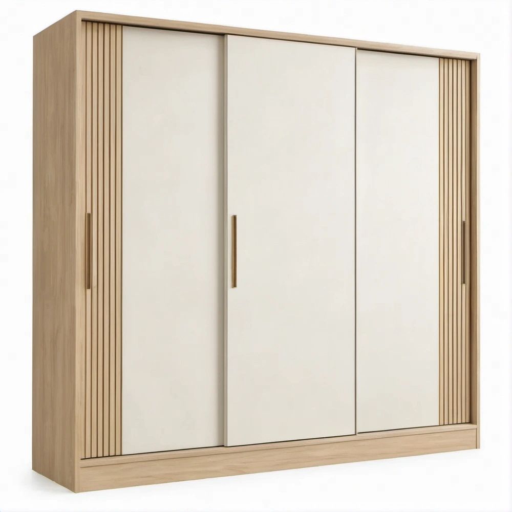 3-Door Sliding Wardrobe, Ivory and Light Oak Engineered Wood, 70.9 x 23.6 x 78.7 in