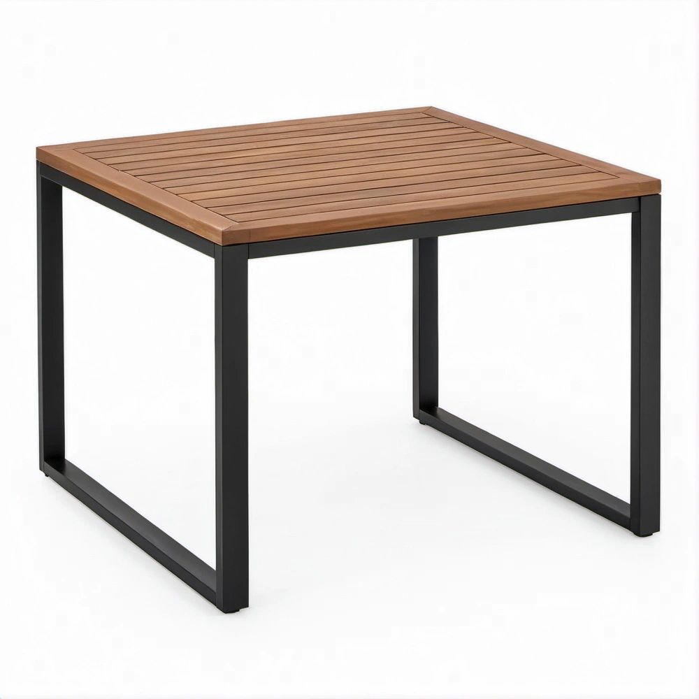 55 cm Square Brown Slatted Aluminum Top with Black Steel Frame