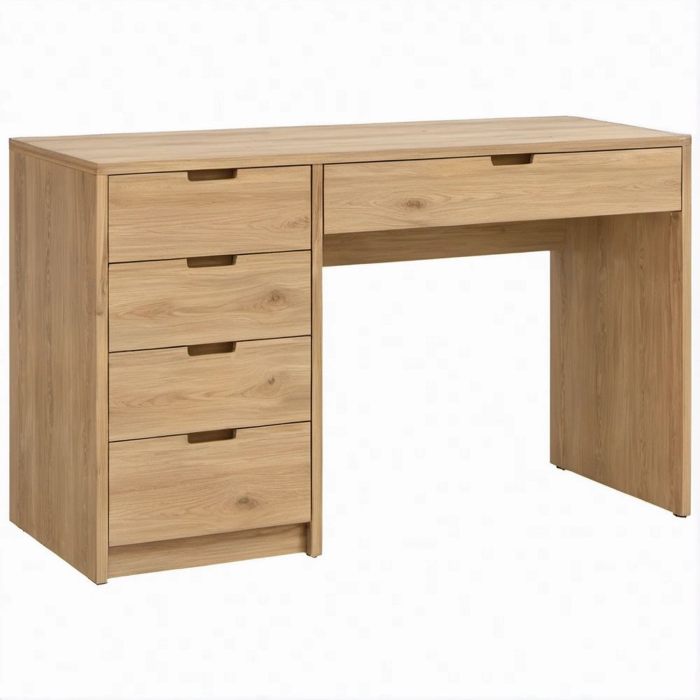 Natural Oak-Effect 5-Drawer Office Desk, 47.2 x 23.6 x 29.5 in