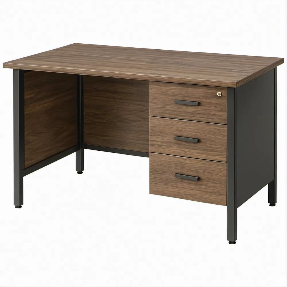 Walnut Brown and Black 3-Drawer Office Desk with Locking Drawer, 47.25 x 23.5 x 29.5 in