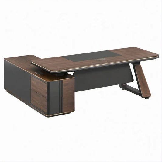 Executive Office Desk, Walnut Brown and Black, 78.7 x 35.4 x 29.5 in