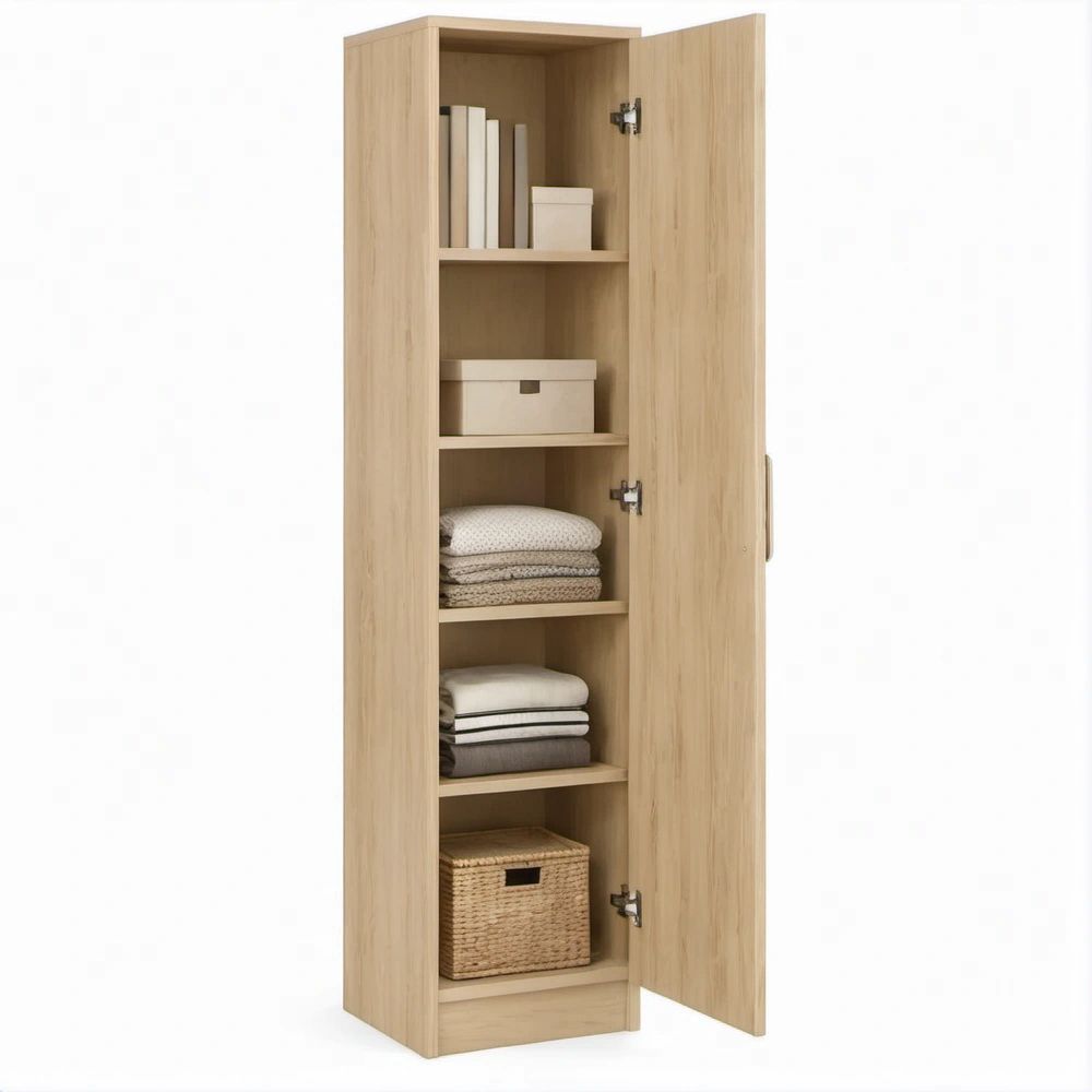 Natural Oak Particleboard Storage Cabinet with 5 Shelves, 45 x 40 x 180 cm