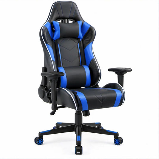 High-Back Racing Style Gaming Chair, Black/Blue PU Leather, 26.8 x 26.8 x 49.2-53.1 in