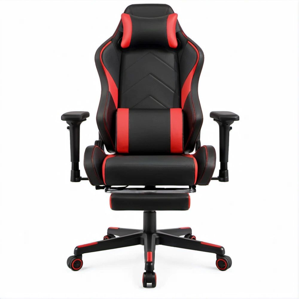Black and Red PU Leather Gaming Chair with Footrest, 66 x 66 x 125-135 cm