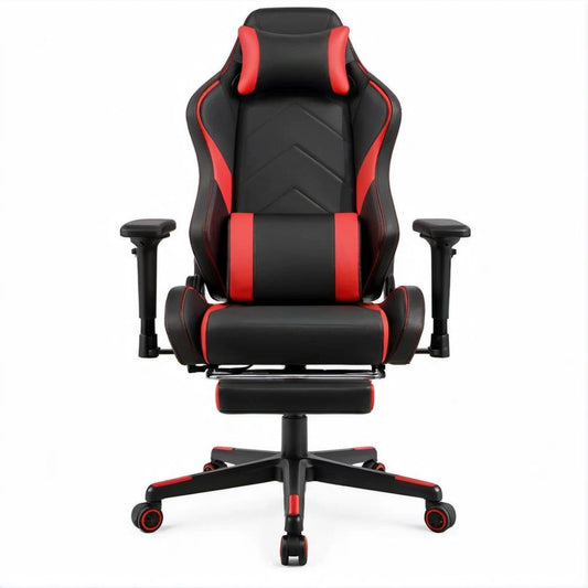 Black and Red PU Leather Gaming Chair with Footrest, 66 x 66 x 125-135 cm