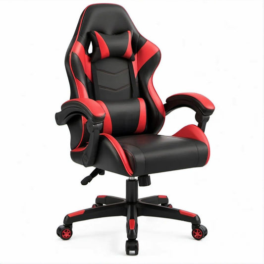 Black and Red PU Leather High-Back Gaming Chair, 26 x 26 x 48-52 in