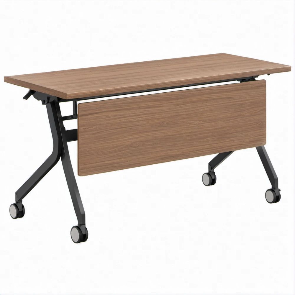 Walnut and Black Mobile Folding Office Desk with Privacy Panel, 55.1 x 23.6 x 29.5 in