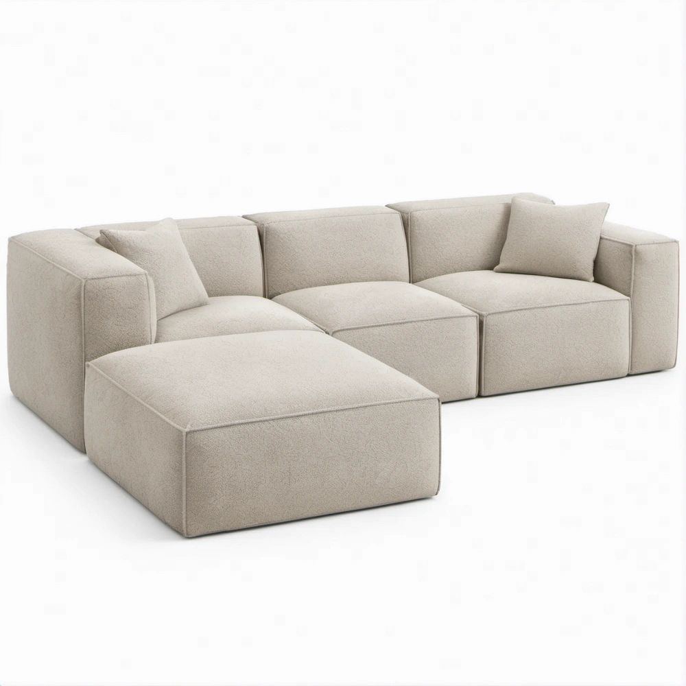 4-Piece Modular L-Shaped Sectional Sofa with Ottoman, Beige, 112 x 65 x 31 in
