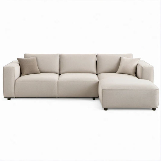 Beige Right-Facing Chaise Sectional Sofa with Black Legs, 110 x 65 x 34 in