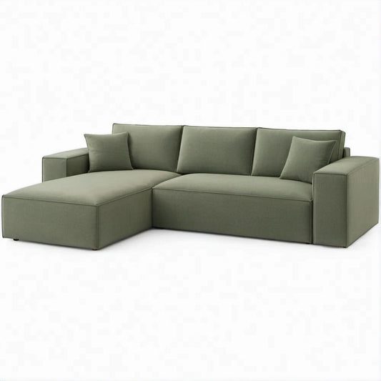 Olive Green L-Shaped Sectional Sofa with Left-Facing Chaise, 102.4 x 64.2 x 33.1 in